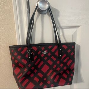 Coach Red and Black Geometric Tote Bag